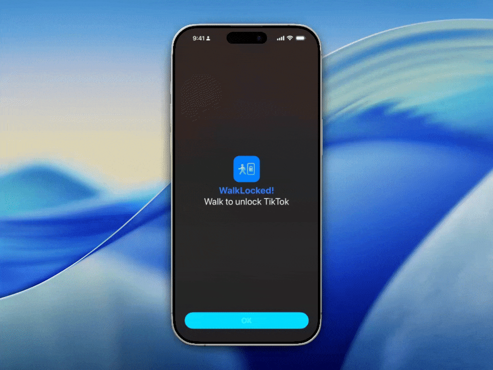 WalkLock flow: lock apps, walk, unlock